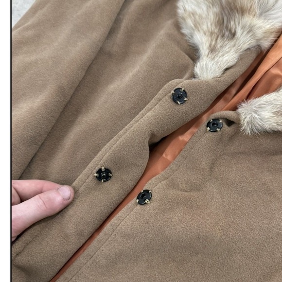 Vintage 60s lorendale by bromleigh union made Tan Longline Coat Faux Fur Collar - Picture 2 of 9